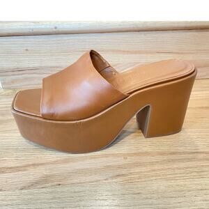 Gianni Binni Lomah Leather  Square Toe Platforms Sandals Chunky Heels Tan 10us